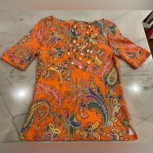 Ralph Lauren Cotton knit Paisley Top sz M
